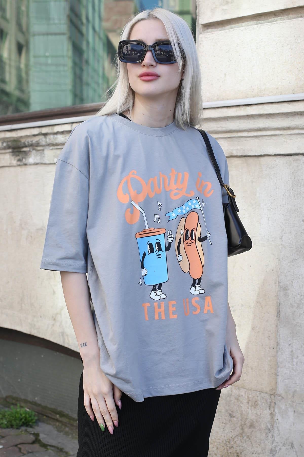 MG1777 Party In Printed Women T-shirt Madmext