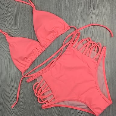 127154 WMNS 2 PIECE CUT OUT CRISS CROSS HIGHT WAIST HALTER BIKINI SWIMSUIT