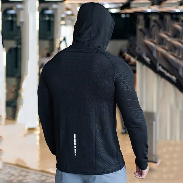 1324 Running Sports Long Sleeve T Shirt Men Gym Hooded Shirt Sportswear