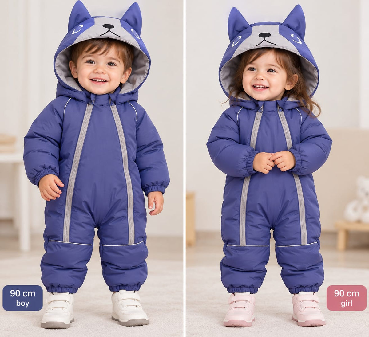 6009 Baby Snowsuit - Winter Hooded Jumpsuit for Boys Girls