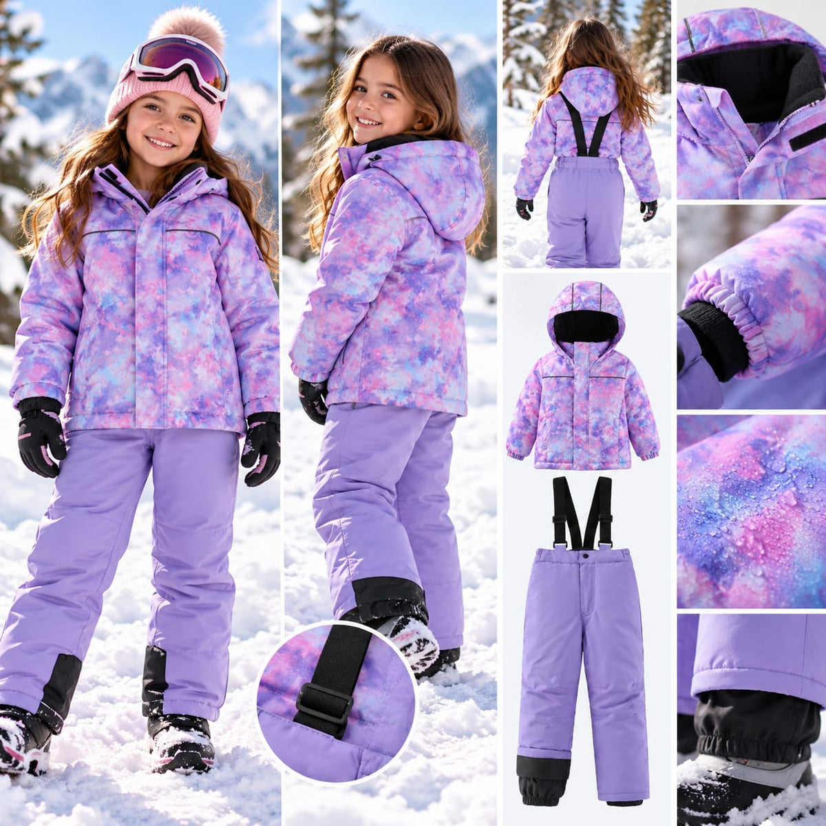 6015 GIRLS 2PCS PURP WINTER WARM WATERPROOF SKI