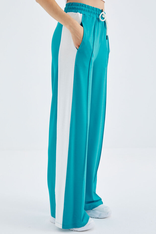 Lace Front Stitch Detailed Wide Leg Women's Tracksuit Bottom - 02378