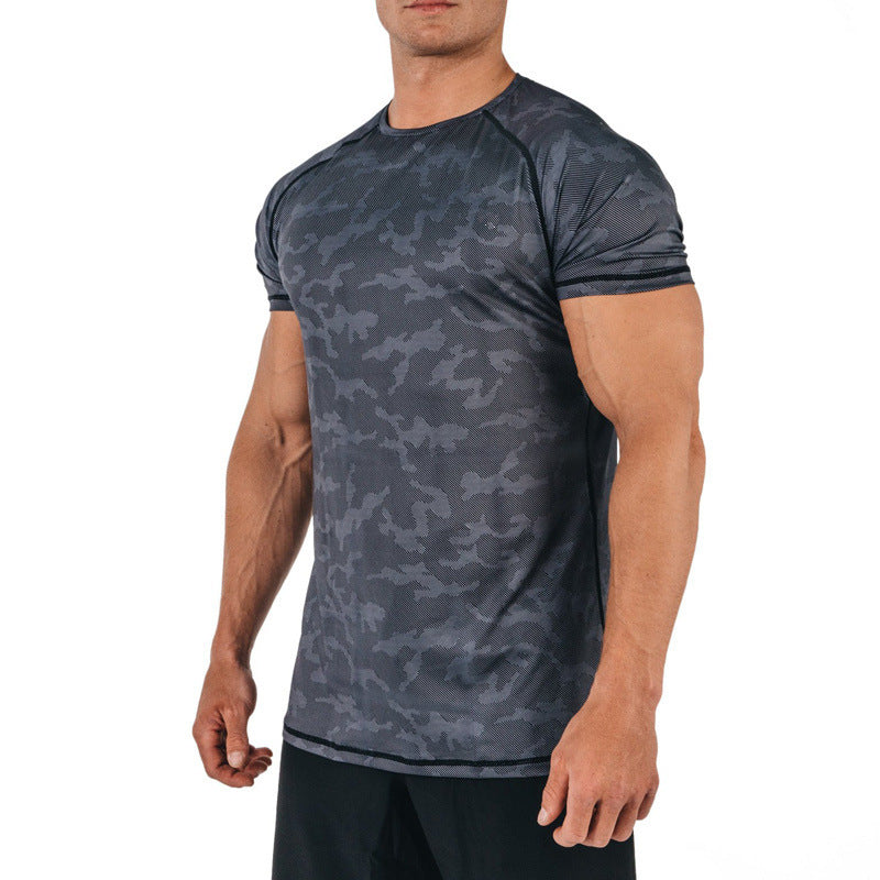 1084 Men Camouflage T- Shirts Polyester Gym Clothing Sports Training Tops Workout Active Wear Fitness T Shirts