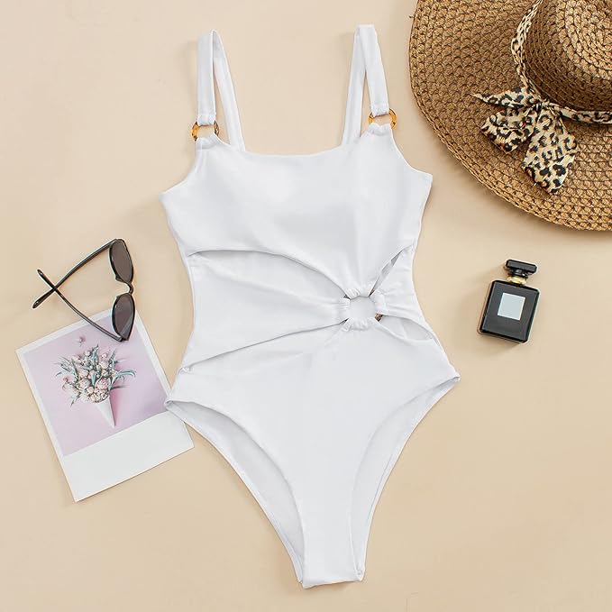 124096 WOMNS CUT OUT FRONT O RING HIGH CUT 1 PC SWIMSUIT