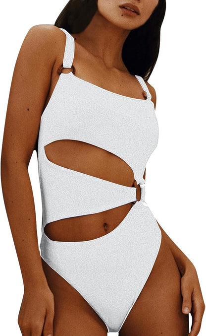 124096 WOMNS CUT OUT FRONT O RING HIGH CUT 1 PC SWIMSUIT