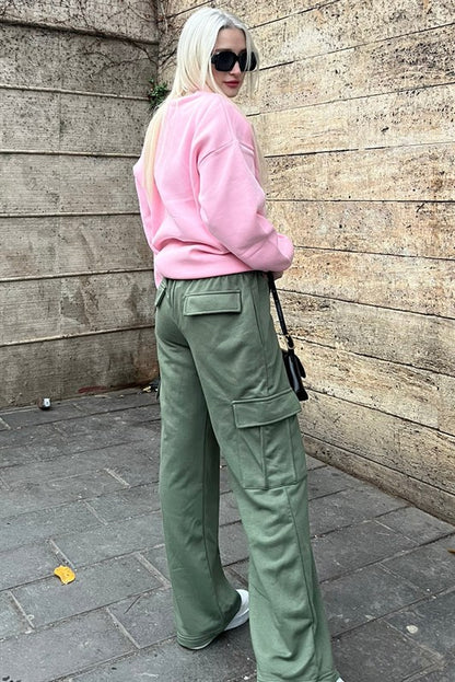 1615 Women Wide Leg Cargo Sweatpants