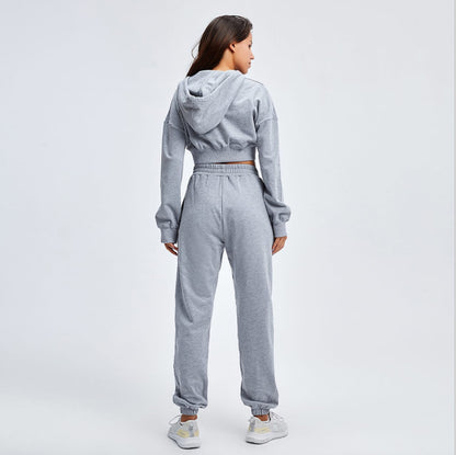 Women's casual sports suit, tracksuit, jogging suit, women and girls, 2-piece leisure suit, hoodie, sports suit with elasticated cuffs, jogger jogging suit