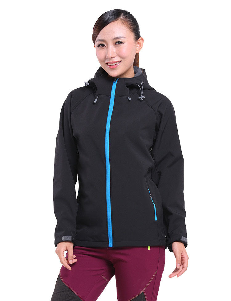 Unisex Softshell Jacket with Hood Fleece Lined Water Resistant Windproof Warm Outdoor Cycling Hiking Climbing Breathable Coat 5001