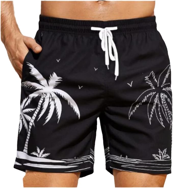 5133 Hawaiian Men's Shorts Fashion Coconut Tree Print Beach Quick Dry