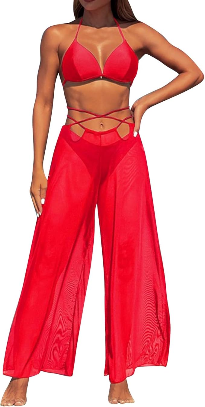 5402 Fire Cross -piece Bikini and Pants Set