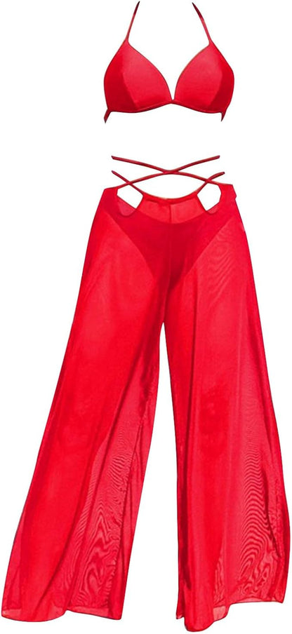 5402 Fire Cross -piece Bikini and Pants Set