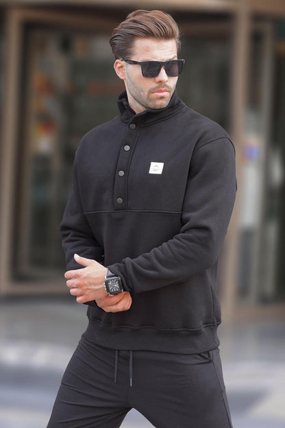 7060 Collar Button Detailed Men's Sweatshirt