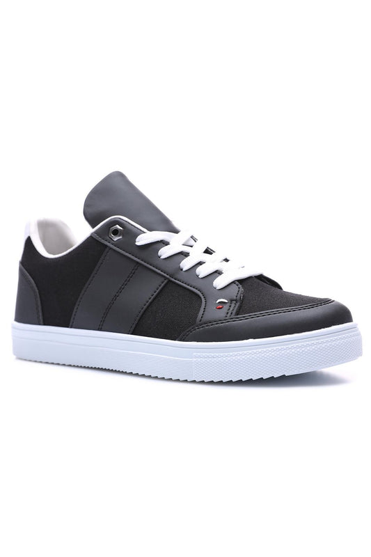 Black Lace-up Faux Leather Detailed Men's Sneakers 89065