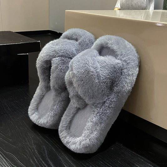 Women Winter Fluffy Fur Slippers Warm Soft Sole Flip Flops Fashion Flat 300