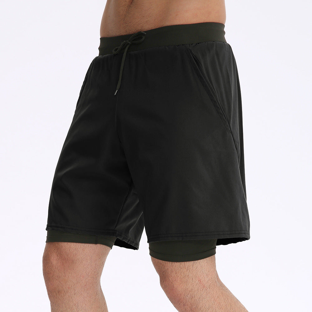 1018 Men 2-in-1 Sports Shorts Pocket Elastic Breathable Basketball Running Fitness Athlete Gym Shorts