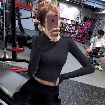 Women Workout Crop Tops Athletic Fitness Tight Tee with Thumb Hole Seamless Shirt 3019