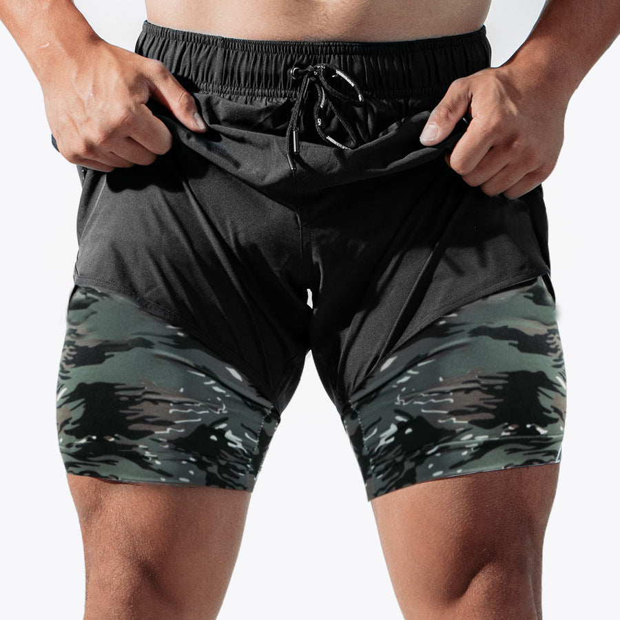 1020 Male Sweatpants Male Shorts Double Layer Jogger Shorts Men 2 in 1 Short Pants Gyms Fitness