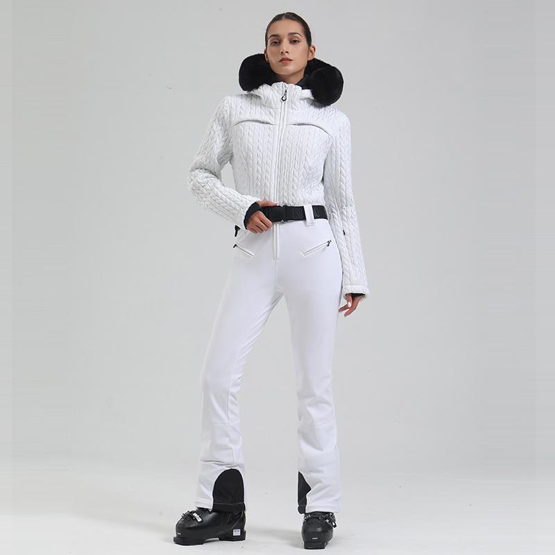 4065 Snow Mountain Chic Faux-Fur Trim Flare Ski Suit