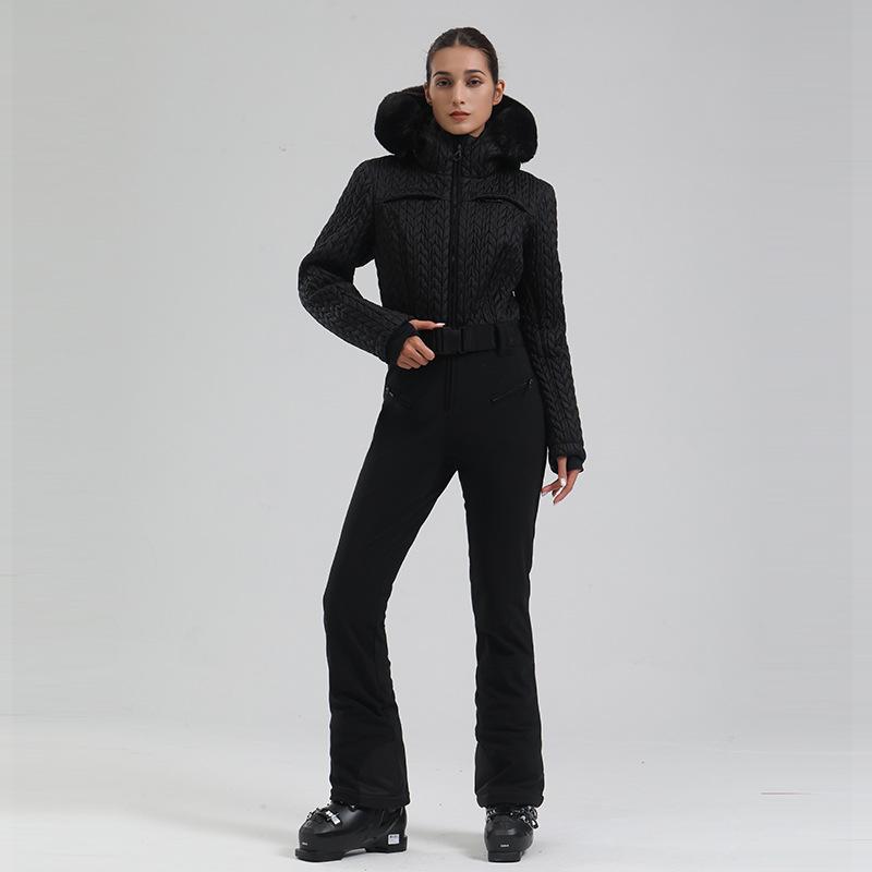 4065 Snow Mountain Chic Faux-Fur Trim Flare Ski Suit