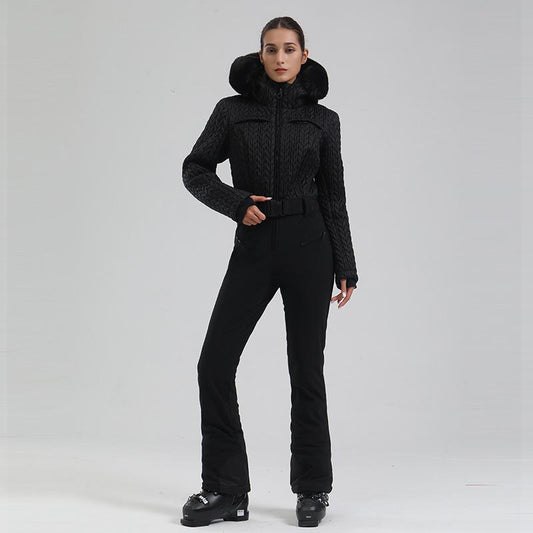 4065 Snow Mountain Chic Faux-Fur Trim Flare Ski Suit