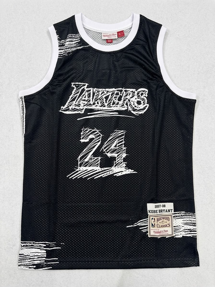 Men's Basketball Jerseys Black White Sketch Design Bryant Retro 1997 98 2007 08 Vintage Jerseys