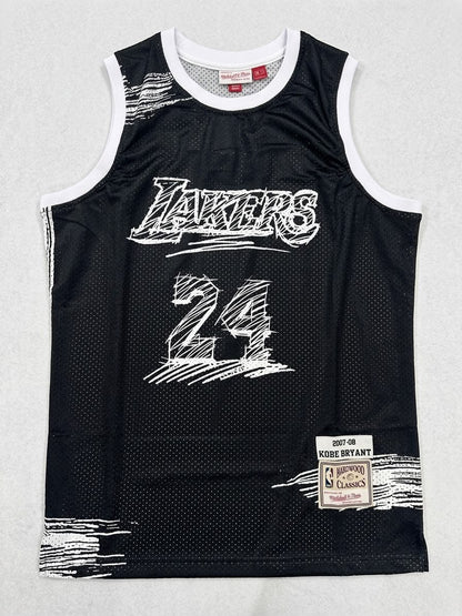 Men's Basketball Jerseys Black White Sketch Design Bryant Retro 1997 98 2007 08 Vintage Jerseys