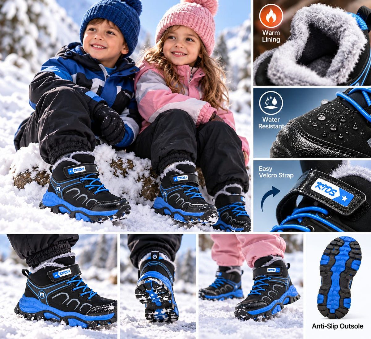 1341 Kids Snow Boots Waterproof Non-Slip Hiking Boots Outdoor Shoes for Kids