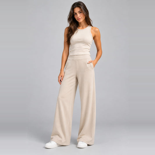 94681 Beige Comfort Fit Wide Leg Corset Palazzo Women's Trousers