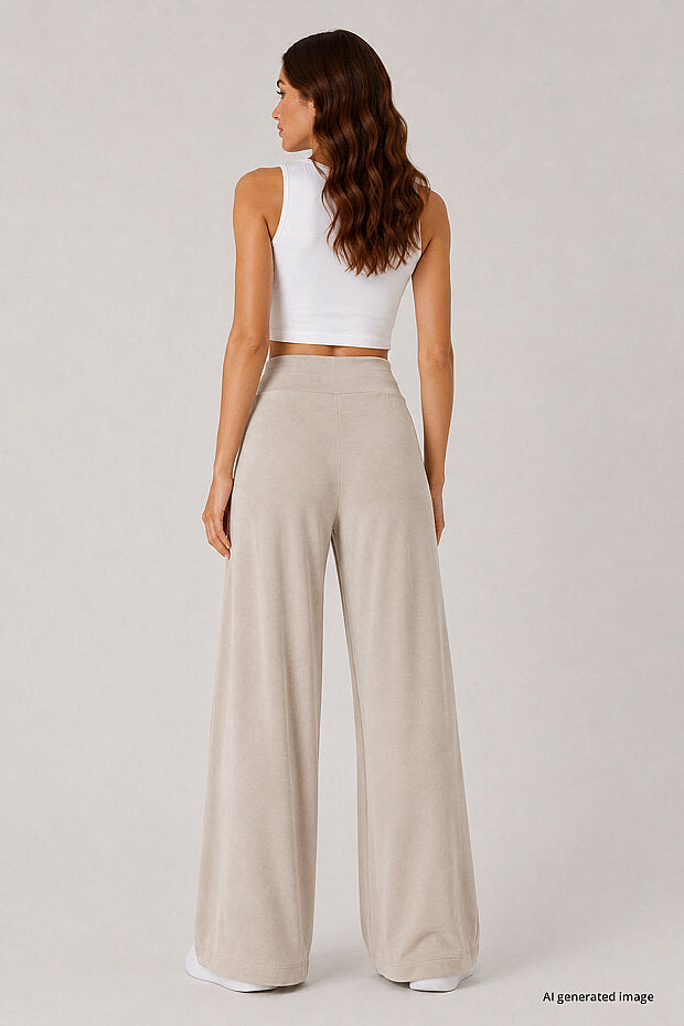 94681 Beige Comfort Fit Wide Leg Corset Palazzo Women's Trousers