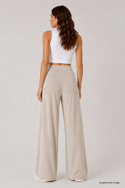 94681 Beige Comfort Fit Wide Leg Corset Palazzo Women's Trousers