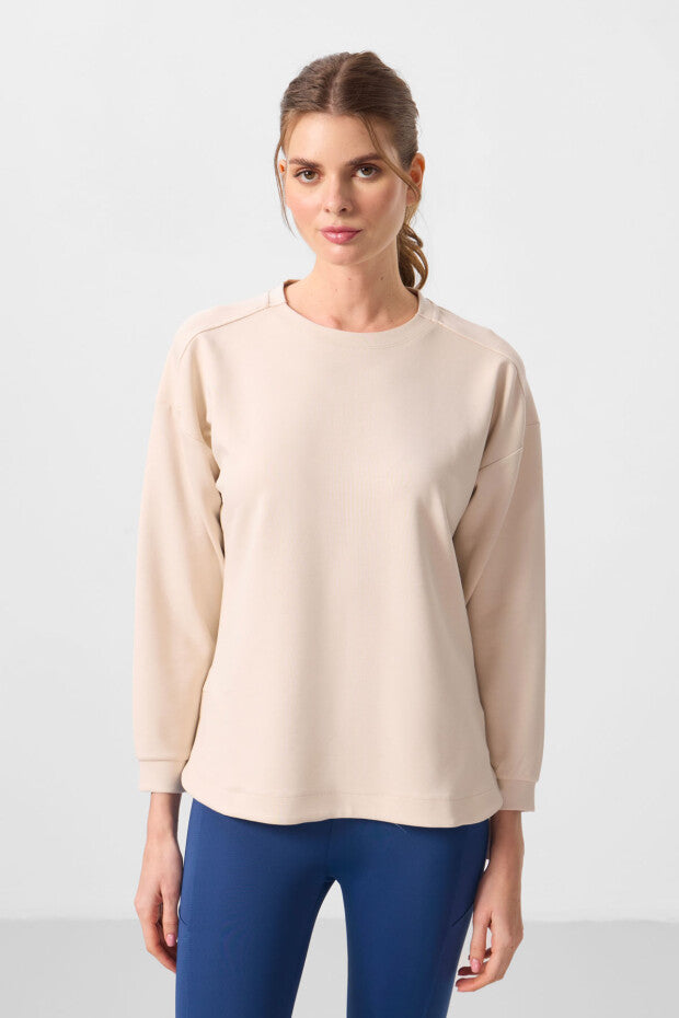 97305 Parliament Soft Textured O-Neck Relaxed Fit Women's Tunic Sweatshirt