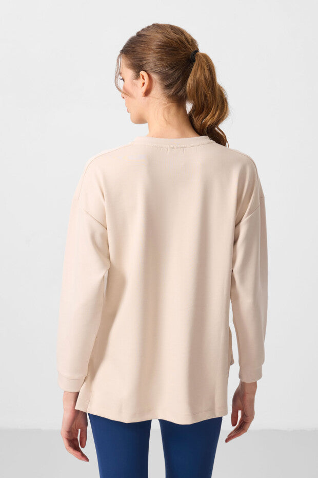 97305 Parliament Soft Textured O-Neck Relaxed Fit Women's Tunic Sweatshirt