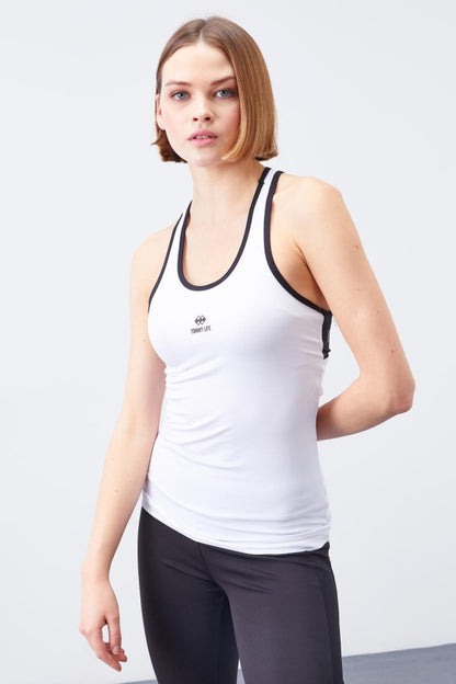 97096 Sleeveless Back Text Detailed Standard Mold Women's Sports Undershirt