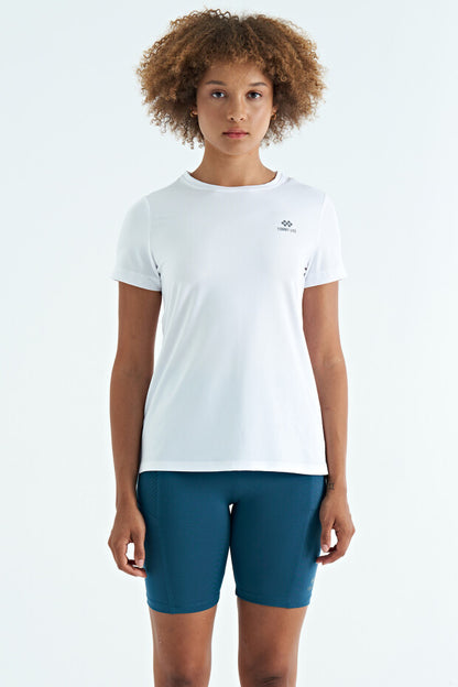 97267 Back Slit Detail Crew Neck Short Sleeve Standard Fit Women's t-shirt
