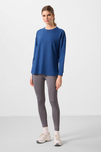 97305 Parliament Soft Textured O-Neck Relaxed Fit Women's Tunic Sweatshirt