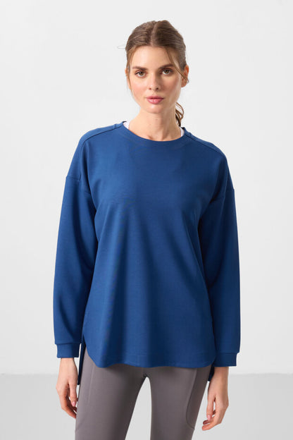 97305 Parliament Soft Textured O-Neck Relaxed Fit Women's Tunic Sweatshirt