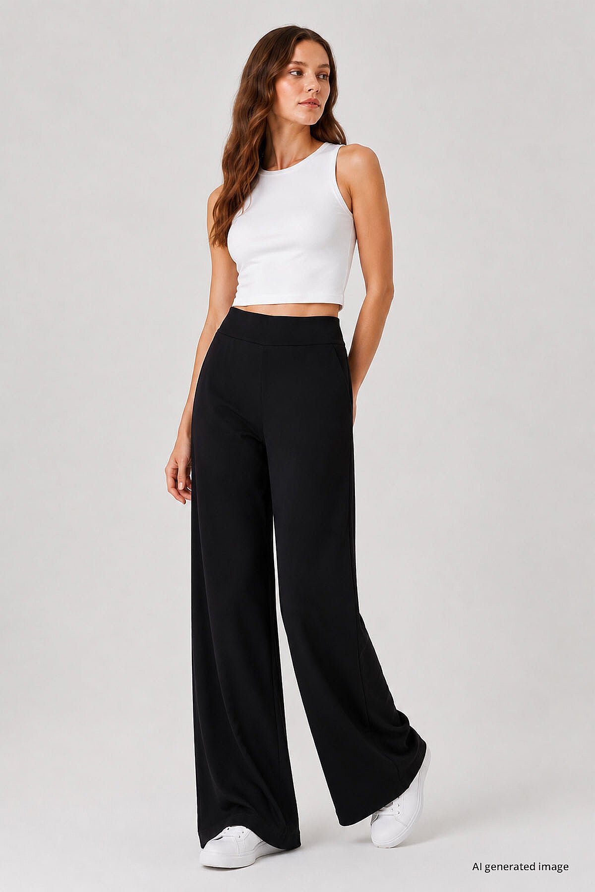 94681 Beige Comfort Fit Wide Leg Corset Palazzo Women's Trousers
