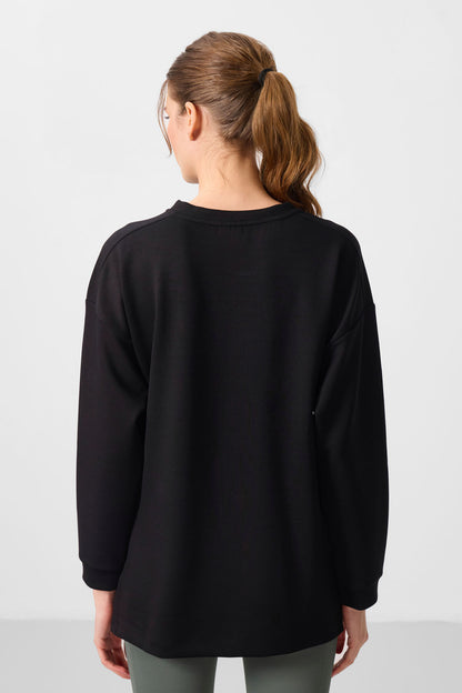 97305 Parliament Soft Textured O-Neck Relaxed Fit Women's Tunic Sweatshirt